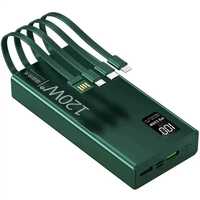 Batterie externe portable 120W avec charge rapide PD, chargeur de batterie avec 4 câbles intégrés, écran LED pour les voyages