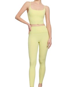 Conjunto de Yoga con Control de barriga personalizado de alta calidad, ropa de entrenamiento para gimnasio, conjunto de Yoga para mujer, sujetador sin mangas de Color sólido transpirable de 2 piezas - Product Image 4