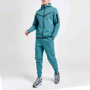 Conjunto Deportivo de Felpa Técnica para Hombre, Sudadera con Capucha y Cremallera Completa, Pantalones Deportivos, 69% Algodón, 31% Poliéster, Azul Zinc, Talla Grande - Product Image 1
