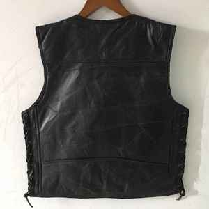 Men's <b>Black</b> Leather Motorcycle <b>Vest</b> with Adjustable Side Laces Soft Sheepskin Biker <b>Vest</b>-OEM Supply - Product Image 5