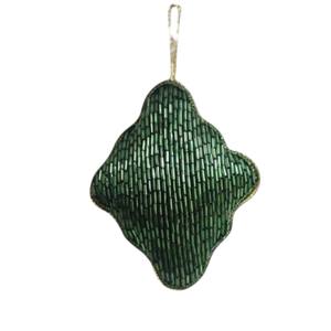 Handmade Quatrefoil Shape Zari Hanging Decorative Tassel with <b>Green</b> Beads & Embroidery for Home Décor - Product Image 2