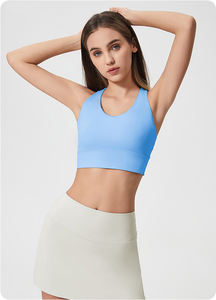 Soutien-gorge de sport pour femme, yoga, fitness, soutien moyen, respirant, logo frontal personnalisable, coussinets de poitrine, design dos croisé - Product Image 2