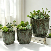 Ensemble de pots à fleurs en céramique à glaçure réactive, design texturé côtelé, pot à succulentes pour la décoration de jardin et de maison