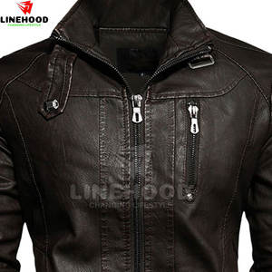 Logo personnalisé Veste en cuir de vache de haute qualité pour homme avec col montant Vêtements tendance pour homme - Product Image 2