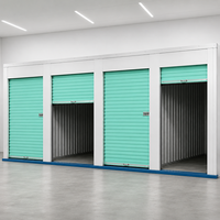 Système de casiers de stockage en acier avec porte roulante verte, unités modulaires modernes pour applications en bureaux et entrepôts intérieurs