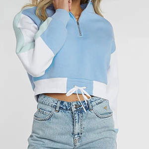 New Arrival Casual Color Block Cropped Cotton <b>Fleece</b> Hoodies for <b>Women</b> Turtleneck <b>Half</b> <b>Zip</b> up Long Sleeves Sweatshirt for <b>Women</b> - Product Image 1