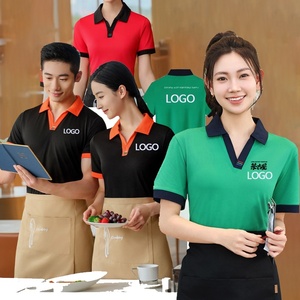 Verano transpirable algodón cuello en V paquete personalizado restaurante uniforme <span class=keywords><strong>camisetas</strong></span> <span class=keywords><strong>para</strong></span> comida rápida café tienda de té Hotel camarero ropa de trabajo - Product Image 1
