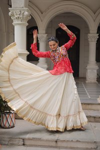 COLECCIONES NAVRATRI LEHENGA CHOLI-2025 Lehenga (FullStitched) Fabric & Work Kora Cotton - Product Image 5