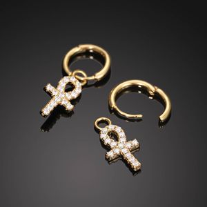 Boucles d'oreilles Moissanite Ankh Cross Drop - Product Image 1
