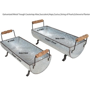 Maceta suculenta de metal galvanizado de mesa con mango de madera, bandeja de metal para granja, Juego de 2 macetas de hierbas Rústicas - Product Image 6