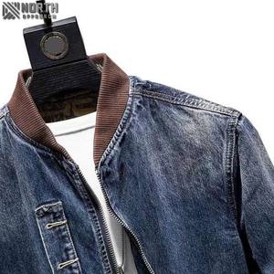 Veste décontractée pour hommes printemps automne col rond personnalisé 100% coton Vintage Patchwork Neck Denim Jacket - Product Image 4