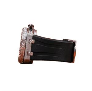 New Arrival Luxury Analog Display Analog Dial Watch 20mm Rubber Belt Iced Rose Tone Moissanite Diamond Hip Hop Style 39mm <b>Glass</b> - Product Image 4