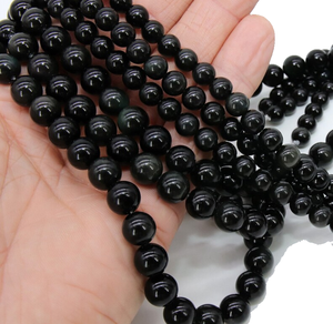 Collier en cristal naturel, perles d'obsidienne noire lisses, pierre rouge polie, bijoux en pierres précieuses, brin lâche, grossiste, pierre précieuse pour la guérison - Product Image 4