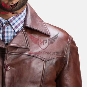 Blazer en cuir pour hommes, coupe ajustée, sur mesure, pour le printemps et l'automne Manteau en cuir véritable - Product Image 2