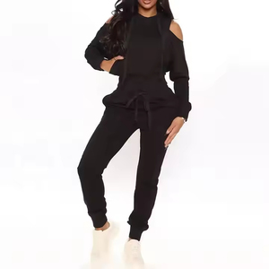 Vente en gros de vêtements pour femmes en polaire épaisse personnalisée Ensembles de jogging à capuche pour pantalon de survêtement Ensemble uni 2 pièces - Product Image 5