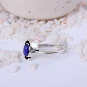 Lapis Lazuli Swirl Ring Rhodium Plated 925 Sterling <b>Silver</b> Luxury Geometric Oval Gemstone Dainty Jewelry Wisdom and Truth Gift - Product Image 3