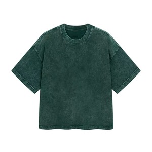 Heavyweight <b>cropped</b> boxy acid washed vintage short sleeves plus size custom logo 100% cotton style wholesale OEM Men's <b>T</b>-<b>Shirts</b> - Product Image 2