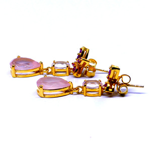 Vêtements de mariage 925 argent sterling plaqué or rubis rose quartz pierres précieuses attrayantes boucles d'oreilles élégantes - Product Image 5