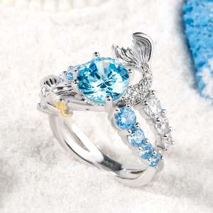 แหวนเงินแท้สไตล์วินเทจรูปนางเงือกประดับเพชรซิคอนปรับขนาดได้ - Product Image 4