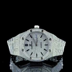 นาฬิกาเพชรธรรมชาติสีขาวสุดหรูสำหรับผู้ชายพร้อมกล่องสแตนเลส - Product Image 1