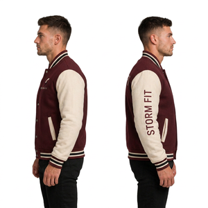 Chaqueta Varsity Personalizada Unisex de Lana y Cuero Color Granate para Bordar, Estilo Preppy, Corte Regular, Cuello Alto, Resistente al Viento y Transpirable - Product Image 4