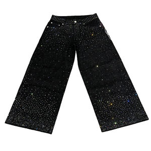 กางเกงขายาวทรงแบ็กกี้ ดีไซน์ดั้งเดิม คุณภาพสูง ผลิตโดยผู้ผลิต OEM เสื้อผ้าสตรีทแวร์ ประดับคริสตัลสีดำ กางเกงแบ็กกี้ประดับคริสตัล - Product Image 5