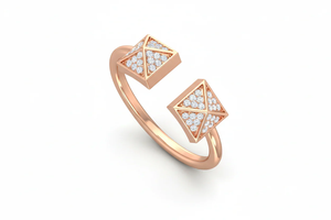 Bague en or avec diamants, ouverte, en forme de triangle et de carré, moderne, pour femmes, idéale pour les looks inspirés des tendances, les tenues de soirée, les bijoux de tous les jours - Product Image 4