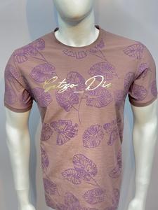 เสื้อยืดคอกลมแขนสั้นพิมพ์ลายสีฟ้าอ่อนสำหรับผู้ชายทรงพอดีตัวปกติ 'getzo Div 'ชุดลำลองฤดูร้อนลายใบไม้ป้องกันริ้วรอย - Product Image 2