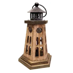 Vintage Wooden Decorative Lantern Lighthouse Candle Holder Rustic Farmhouse Wedding Centerpiece Lantern for Table Mantle Wall