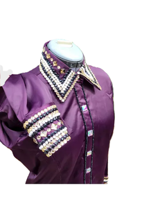 Handmade Cowgirl Western Show Shirt in <b>chocolate</b> <b>brown</b> on Stretch Taffeta Fabric for Equestrian Wear - Product Image 1