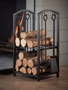 Multi tier iron log rack with built in kindling holder and <b>strong</b> <b>shelves</b> perfect for efficient indoor wood storage - Product Image 4