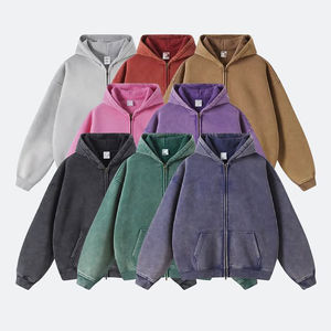 Sweat à capuche zippé vintage délavé à l'acide en coton éponge français Streetwear pour motif imprimé d'hiver - Product Image 5