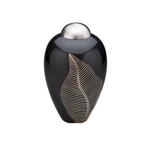 Leaf Engraved <b>Black</b> Enamel Adult Urn Cremation Dome <b>Top</b> Design Brass Adult Engraved Urn Exporters India - Product Image 1