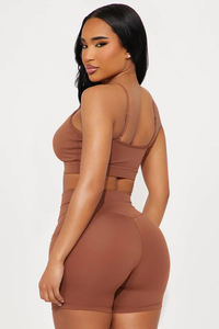 Shorts d'entraînement marron pour femmes Shorts de sport extensibles taille haute pour l'entraînement de gymnastique Fitness Style décontracté et routines de Fitness - Product Image 3