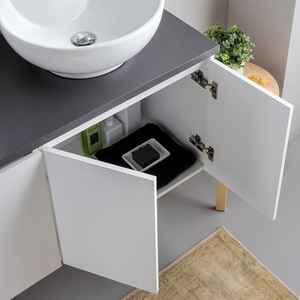 Meuble de salle de bain mural en bois blanc de 120 cm avec dessus anthracite et ensemble miroir Bali - Product Image 3