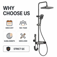 Ensemble de douche mural moderne en cuivre couleur bronze avec affichage LED, pommeau de douche carré pluie et massage, et douchette à main 4 fonctions