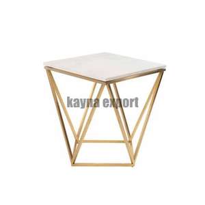 Table basse moderne à cadre hexagonal en métal doré avec dessus en marbre blanc pour le salon meubles décoratifs fantaisie pour la maison - Product Image 5