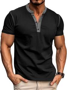 Camisetas Henley informales para hombre, Camiseta clásica de manga corta de algodón con botones, camisetas ligeras sólidas básicas de verano - Product Image 6