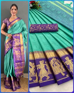 Thoải mái cảm thấy vải mềm kanjivaram phong cách Wedding & Đảng đặc biệt phong phú pallu làm việc kỹ thuật số in Truyền Thống nhìn <span class=keywords><strong>Saree</strong></span> Áo - Product Image 3