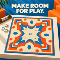 Tapis de Mahjong Américain, Housse de Table Carrée, Imprimé Géométrique Audacieux Bleu Orange Crème pour Soirée Jeu, Décoration d'Intérieur, Accessoire de Jeu de Table