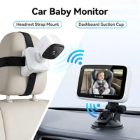 Monitor de Bebé para Auto Anicebb ABM950S de 5 Pulgadas IPS, Cámara Inalámbrica con Visión Nocturna HD 1080P, Reproductor de Música y Canciones de Cuna para Asiento Trasero
