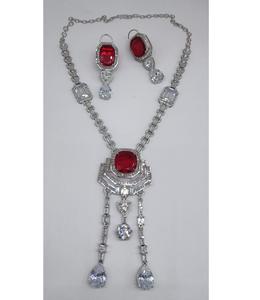 ชุดสร้อยคอพร้อมต่างหูประดับเพชรซิร์คอนคุณภาพสูง ดีไซน์ทันสมัย ชุบเงิน สำหรับงานแต่งงานและงานเลี้ยง สำหรับผู้หญิง - Product Image 1