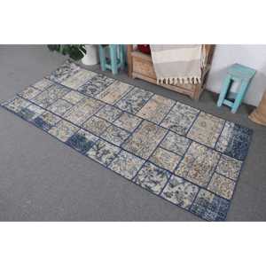 Alfombra Turca Vintage de 3.2x7.1 pies, Alfombra Decorativa, Alfombra Azul con Diseño de Patchwork - Product Image 2