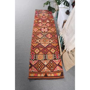 Turkish <b>Runner</b> Rug, 2.5x9.8 ft Vintage Rug, <b>Red</b> Kilim Wool Rug - Product Image 1