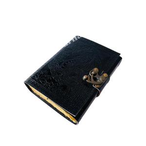 Celtic Dragon Embossed Handmade Black Genuine Leather Journal Deckle Edge <b>Paper</b> Spell Notebook Hardcover Diary With Antique Lock - Product Image 5