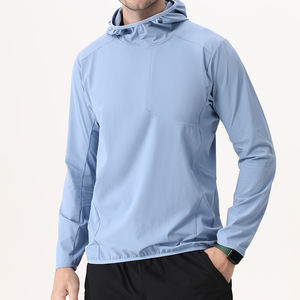 Chaqueta cortavientos con capucha y cuello levantado para hombre, ropa deportiva informal, de secado rápido, para exteriores, senderismo, trotar, abrigos finos impermeables - Product Image 1