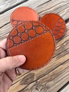Premium thick leather coasters with elegant natural grain designed for <b>table</b> decor and long wear <b>protection</b> - Product Image 2