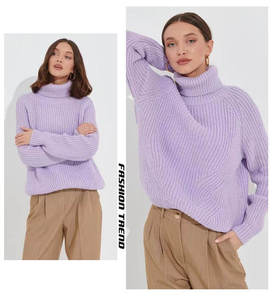 Pull à col roulé tricoté pour femmes personnalisé de haute qualité Pull d'hiver tricoté à manches longues extensible décontracté au Crochet - Product Image 6