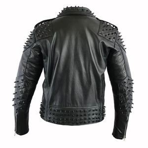 Veste en cuir de mouton tissé noir vintage pour homme Rock Punk Biker Racer Col montant Service personnalisé OEM - Product Image 5