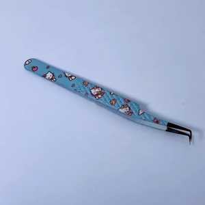 Pince à épiler d'isolement d'extension de cils en acier inoxydable rose professionnelle à 90 degrés pinces à épiler avec breloques - Product Image 6